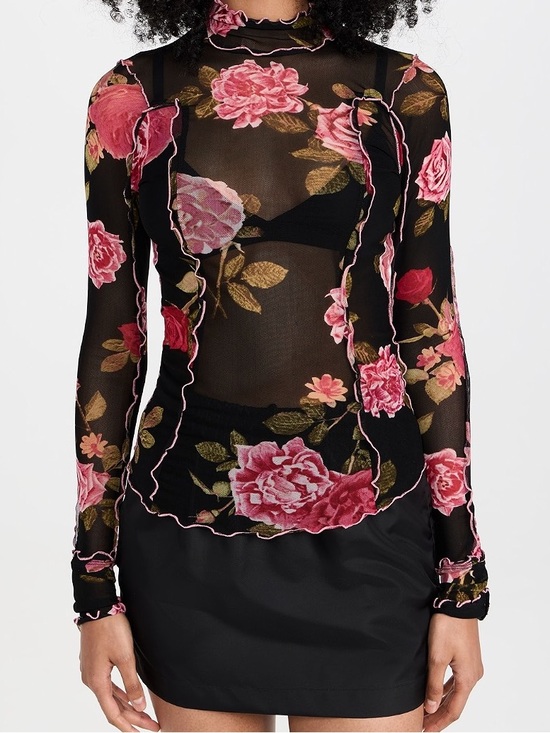 Free People Tops - Free People Charlie Printed Mesh Top Sz M Black Floral Sheer Whimsygoth Romantic